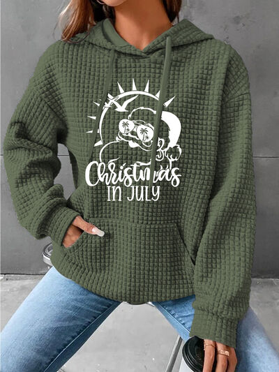 Full Size CHRISTMAS IN JULY Drawstring Long Sleeve Hoodie